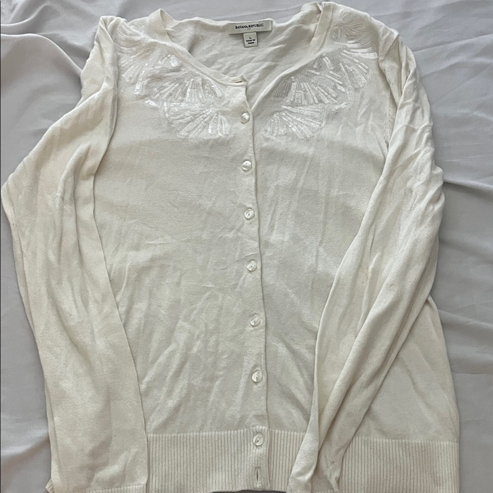 Banana Republic Cream Cardigan with Embellished Details